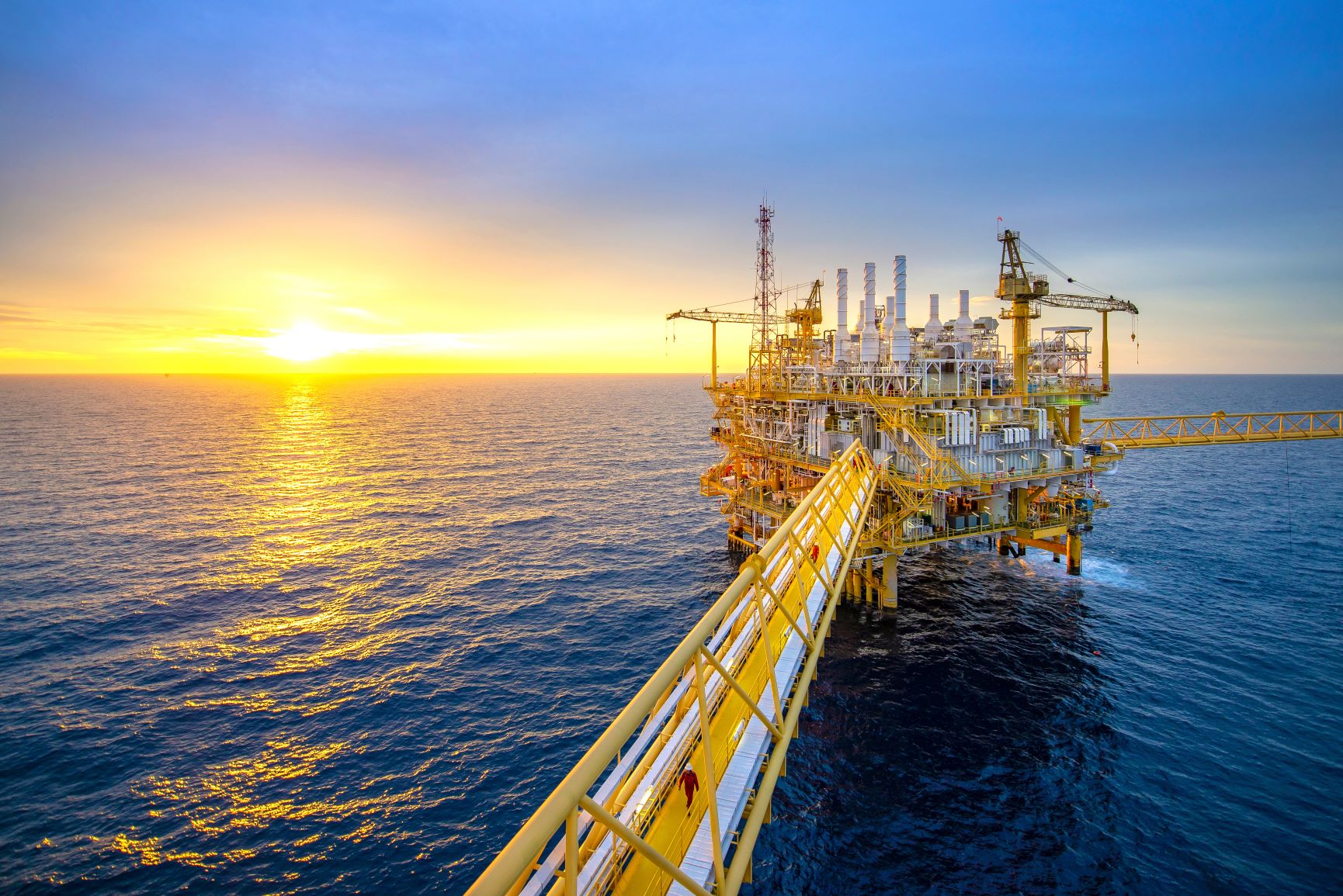 oil, rig, ocean, sunrise, sunset